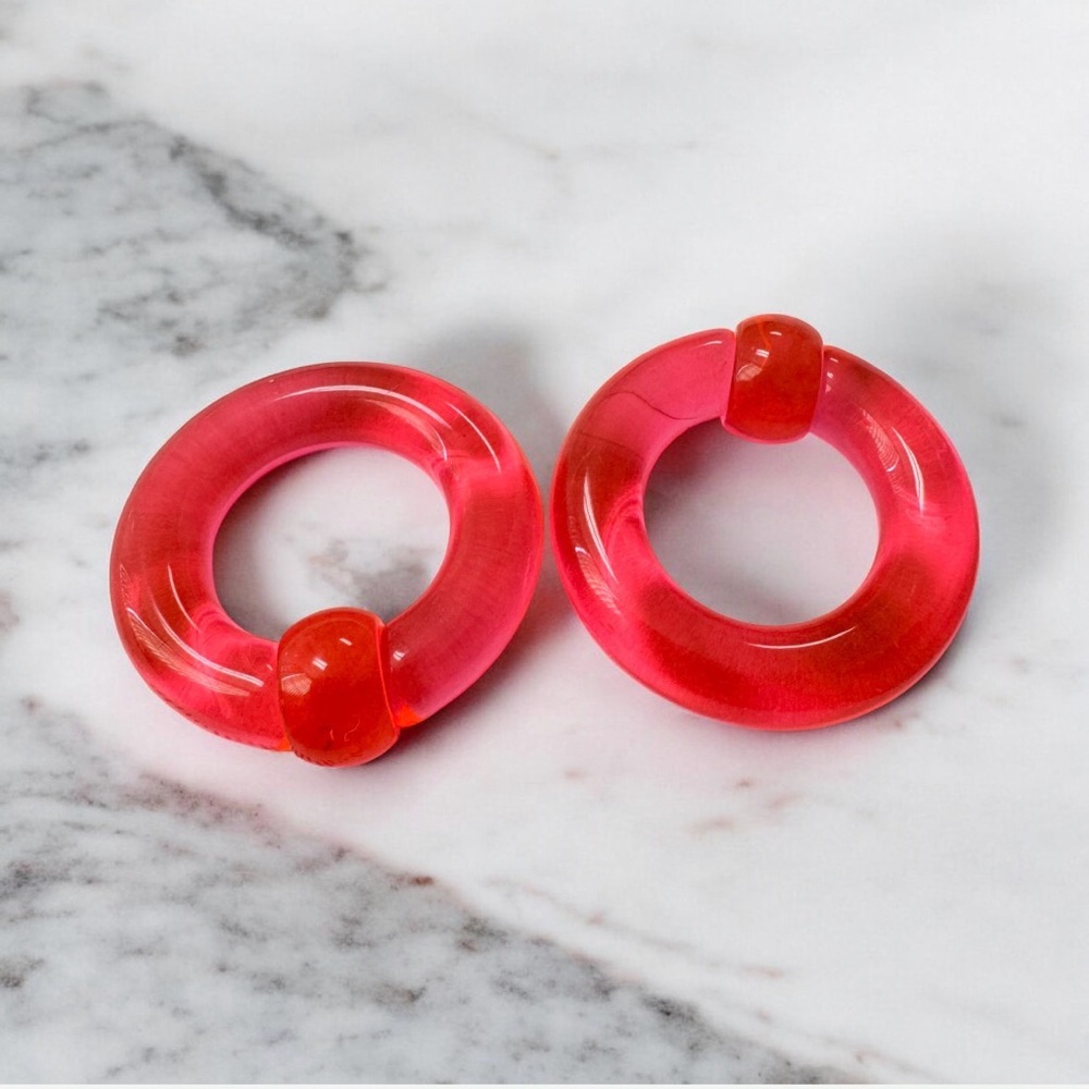 0g 7/8 Pair Pink Acrylic Captive Bead Rings - Body Piercing Jewelry New!